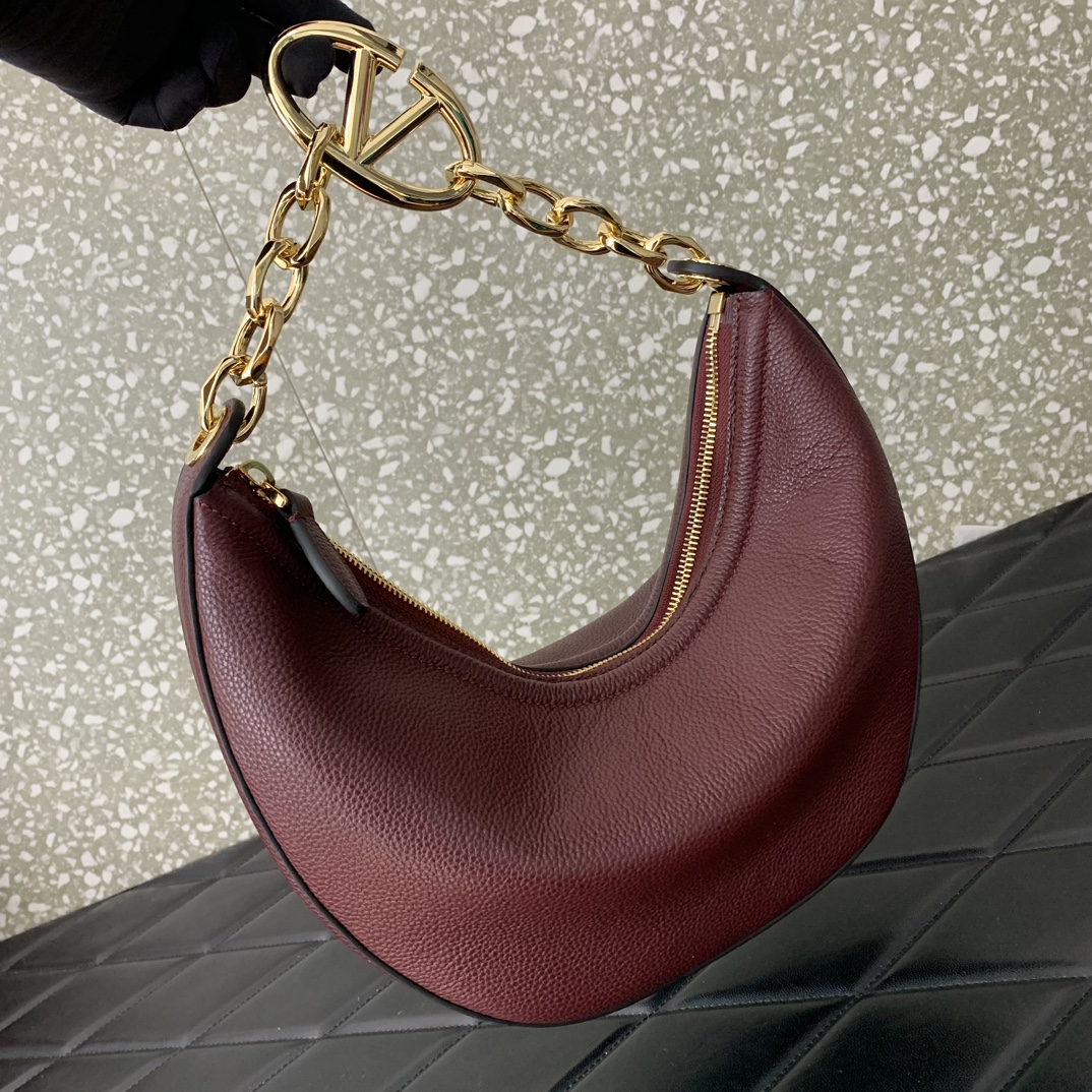 Valentino Garavani VLogo Moon Small Hobo Bag in Burgundy Nappa Leather 